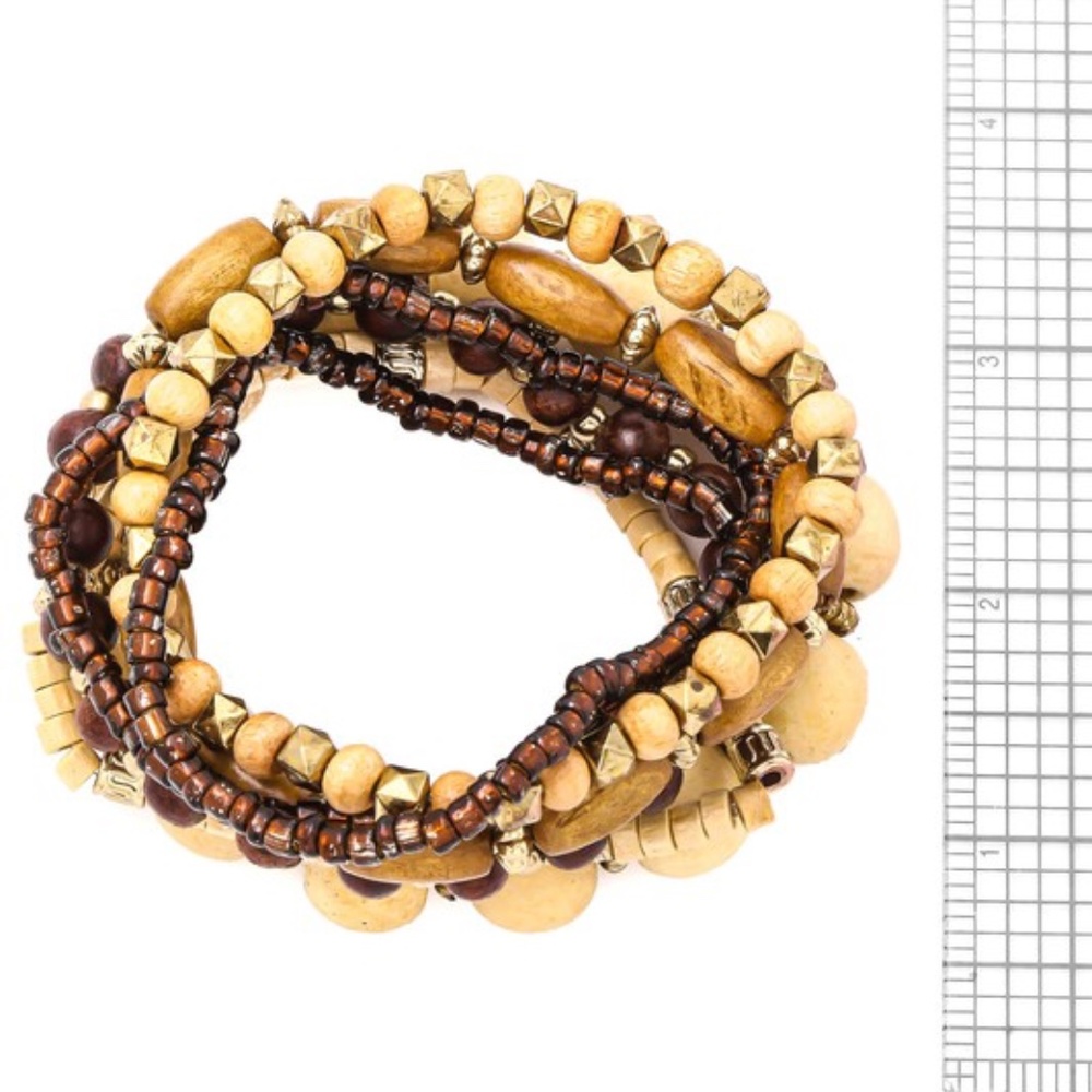Last 1! NWT Multi Strand Wooden Natural Color Beaded  Bracelet - Picture 2 of 2